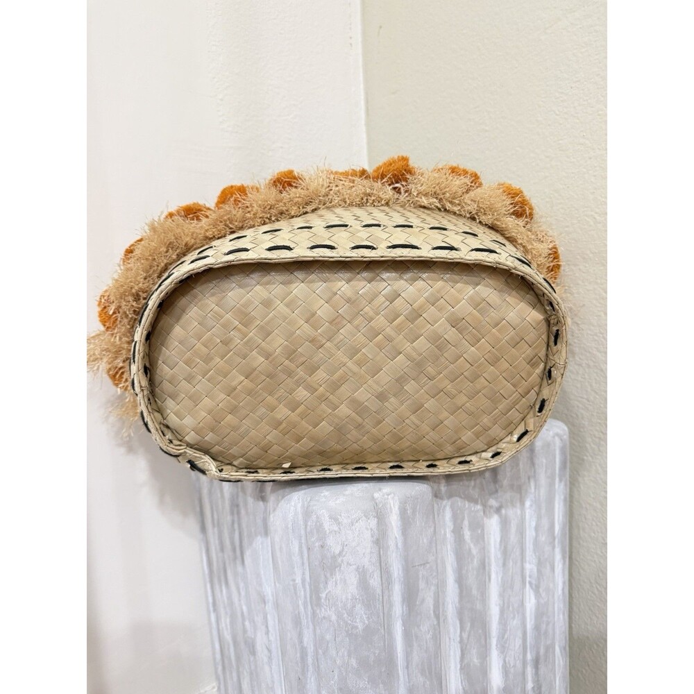 Tory Burch Pom Pom Straw Beach Basket Tote Women Handbag Pre-loved - Picture 4 of 16